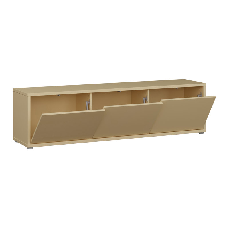 Chadwic Modern minimalistic TV cabinet with 3 doors, push-to -open mechanism, engineered wood, warm taupe, 154.2 cm W x 41.5 cm H x 34.9 m D