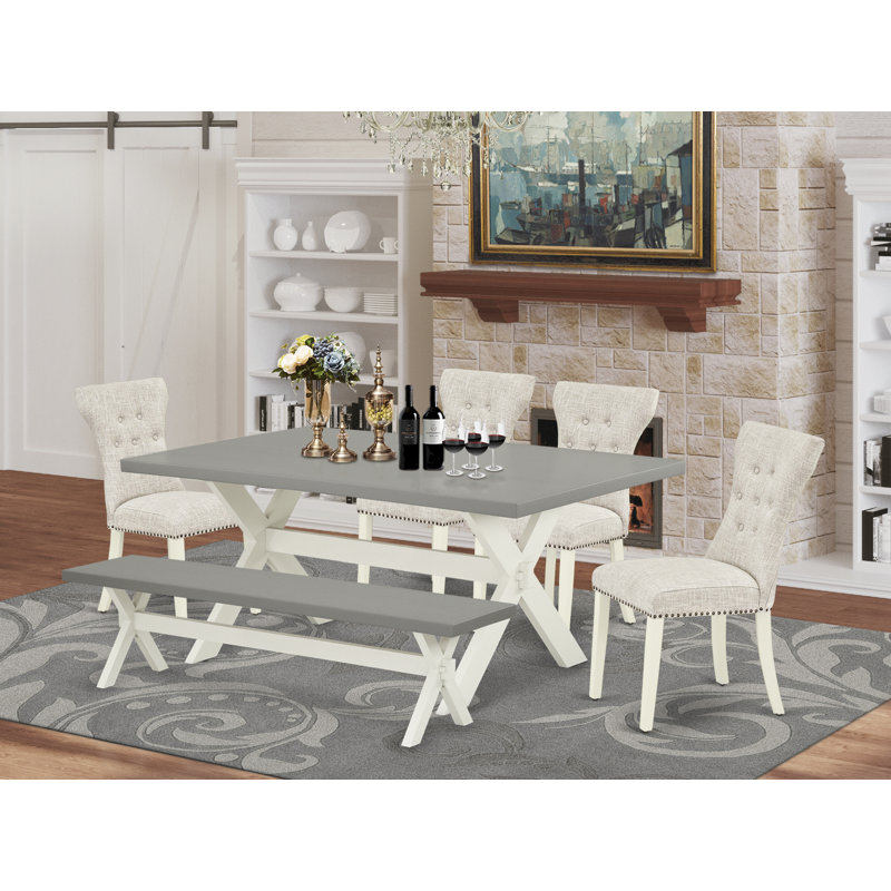  Person Acacia Solid Wood Dining Set, Cement, 6