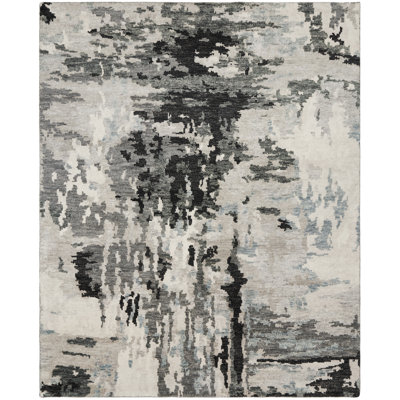 Buckholts Hand Knotted Wool Abstract Area Rug in Gray