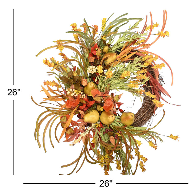 26" Fall Thanksgiving Day Pear Fruits Blossom Cluster Wreath for Front Door
