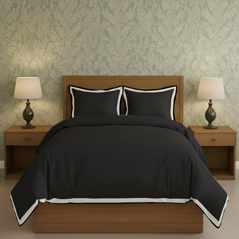 Black & White Border Frame Duvet Cover Set, California King Duvet Cover, White/Black