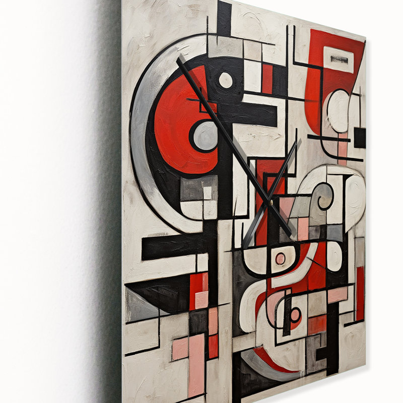 Horloge murale géométrique moderne abstraite Urban Passion - rouge, noir et blanc III, H 32 po x l 16 po x P 1 po