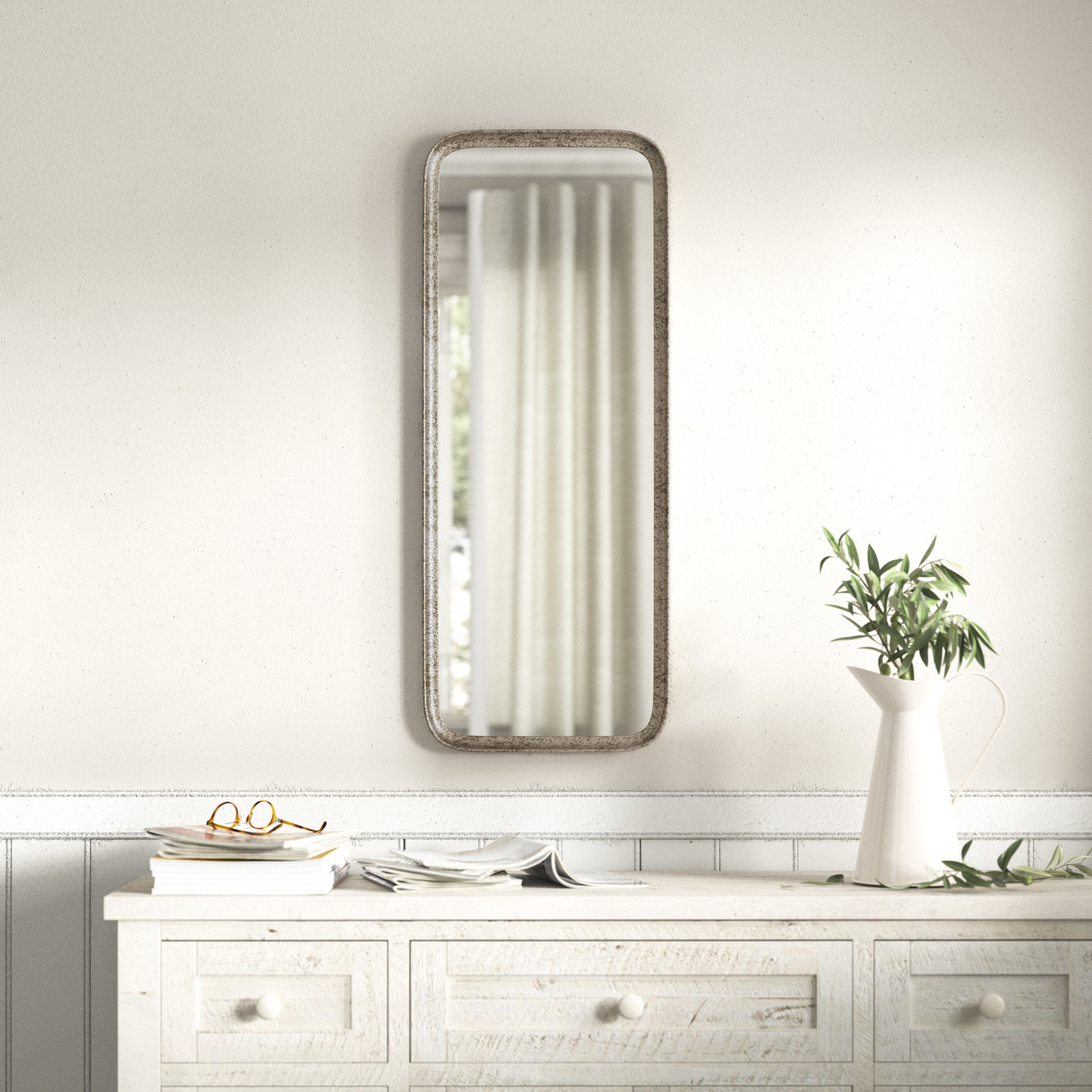 Iron Rectangle Mirror, Silver Leaf, 39.5" x 15.75"