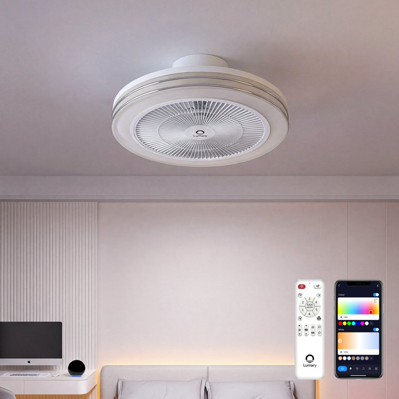 Lumary 18" Smart WiFi & Bluetooth Ceiling Fan with RGBAI Light, Flush Mount Ceiling Fan, 6 Speeds, Compatible with Alexa, Google Assistant, Remote Control