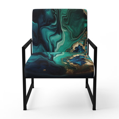 Abstract Geode Marble Green And Blue II - Upholstered Modern Arm Chair, Marble Abstract Accent Chair
