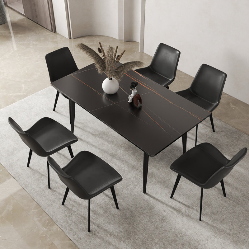  Ensemble de table de salle à manger Juvan 7 pièces avec 6 chaises en similicuir, Gris, Lauren Blackgold