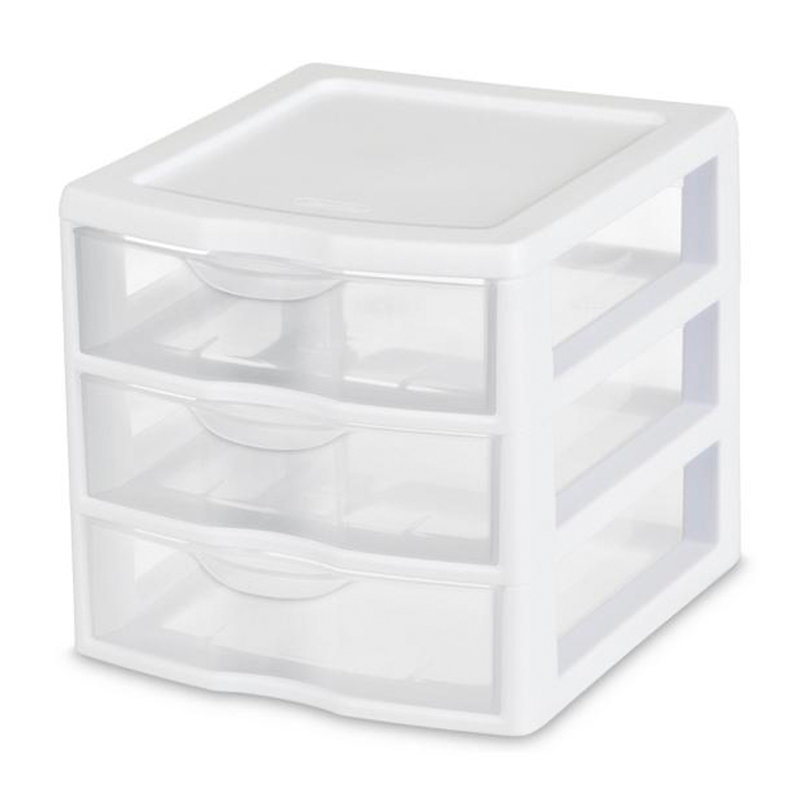Sterilite Clearview Plastic Multipurpose Small 3 Drawer Desktop Storage Organization Unit for Home, Classrooms, or Office Spaces