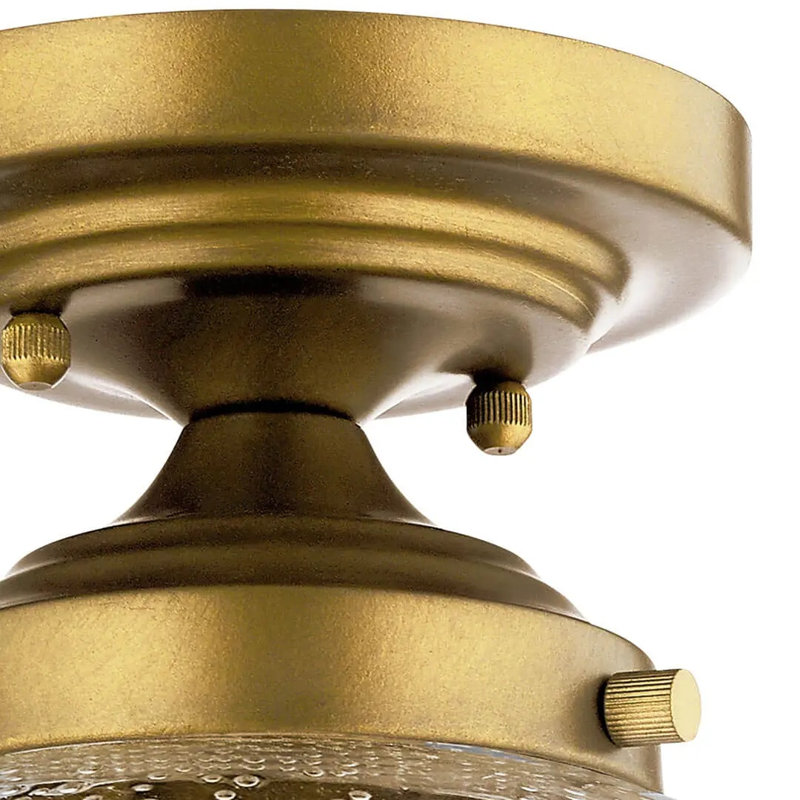 Myren 1-Light Natural Brass Semi-Flush Mount Light with Clear Seeded Glass Shade