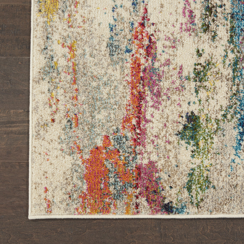 Tapis contemporain contemporain ivoire, Tapis de couloir 2 pi 2 po x 7 pi 6 po