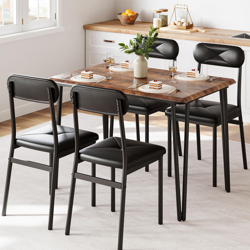 5-Piece Dining Table Set for 4, Table with Upholstered Chairs, Compact Kitchen and Apartment Furniture