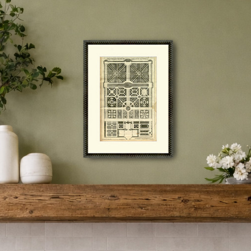 Martha Stewart Bedford, art mural en papier, plan de jardin historique IV, 17,75 po x 23,75 po, décor de salon et de chambre à coucher, encadré