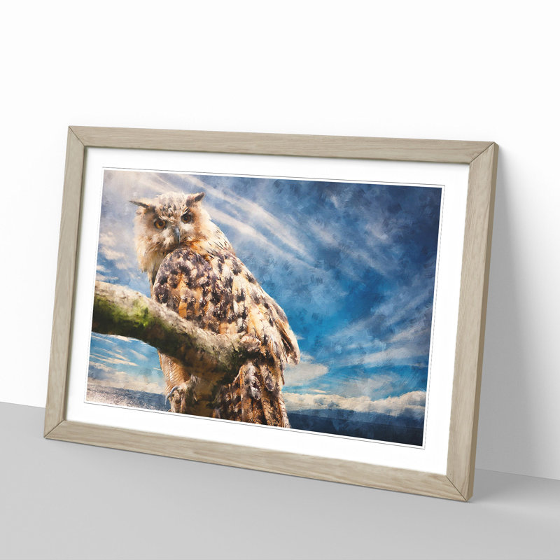 Great Horned Owl Vol.1 - Picture Frame Painting, Oak Framed, 36cm H x 48cm W x 2cm D