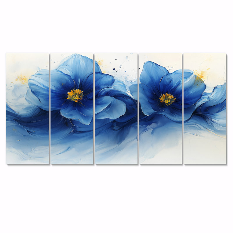 «Blue Daffodils Bloom I» - art mural jonquilles - ensemble d'art mural traditionnel, H 28 po x l 60 po, 5