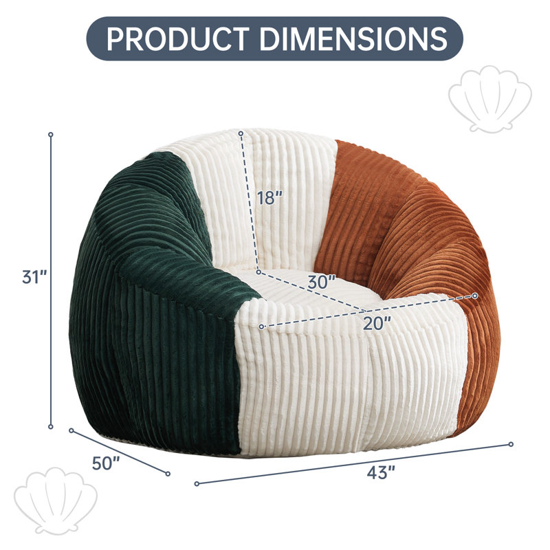 Modern 43'' Oversized Curduroy Bean Bag, Yellow/Green