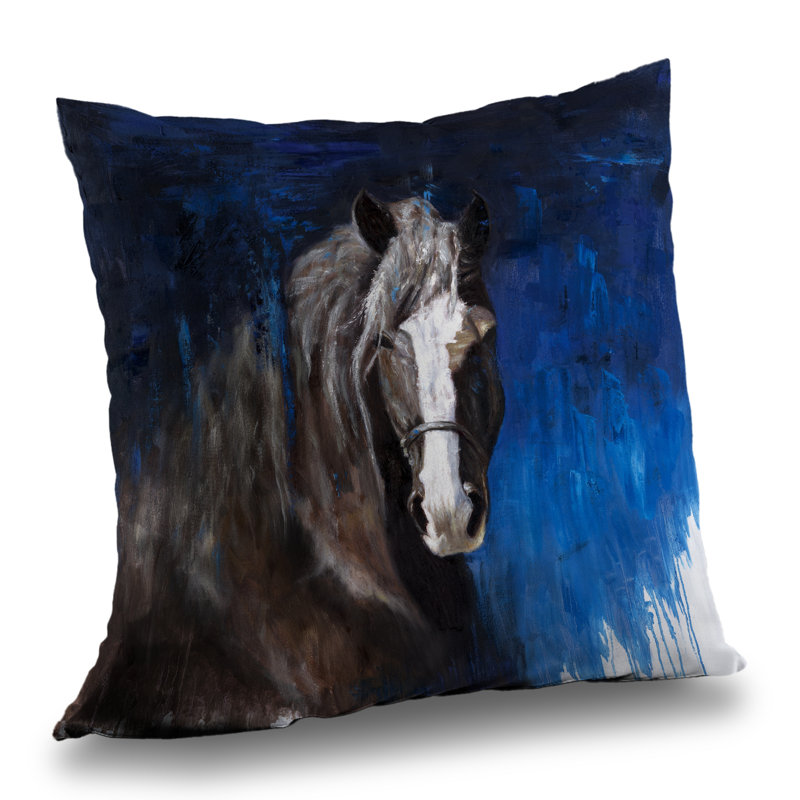 Brown Horse on Blue Background - Poly Twill Throw Pillow – Poly Twill Throw Pillow with Insert, Double-Sided Print