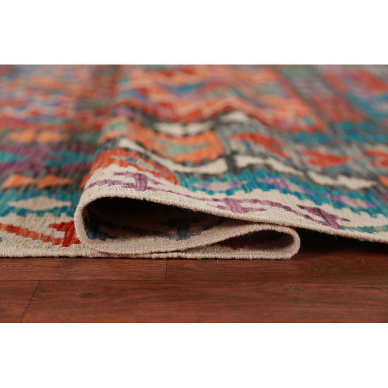 Tapis oriental réversible en laine Kilim 10 x 13