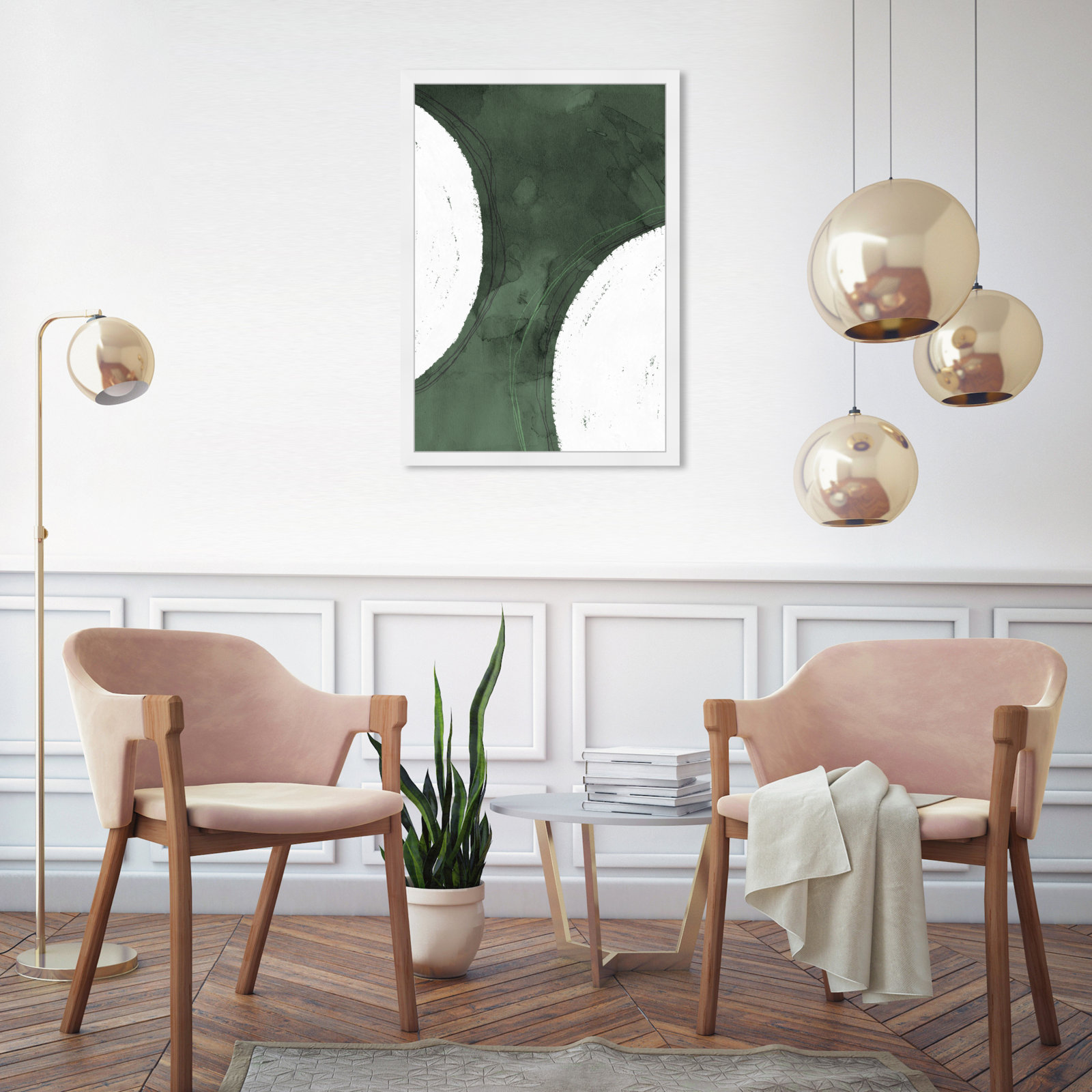 Green Moon Painting by Oliver Gal, 32" H x 22" W x 0.5" D, White