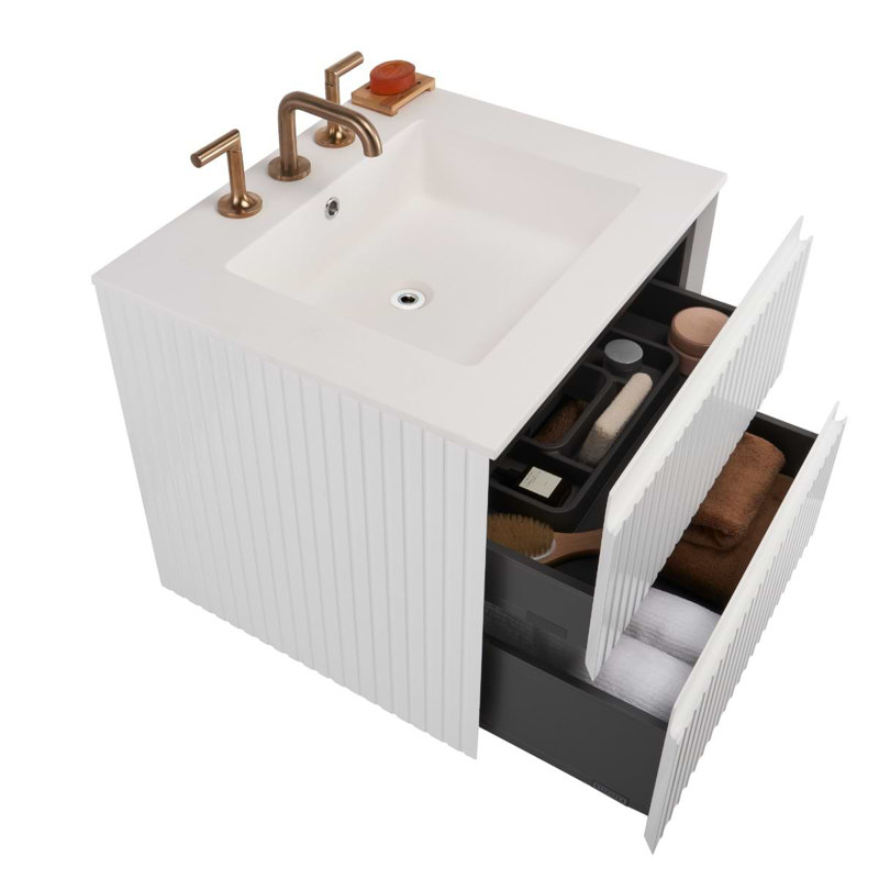 Linear 24" Wall Mounted Single Bathroom Vanity with Top, White