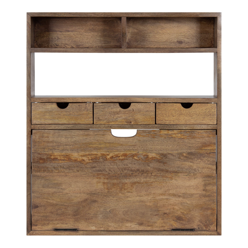 Bureau flottant en bois massif Aerick, Brun rustique