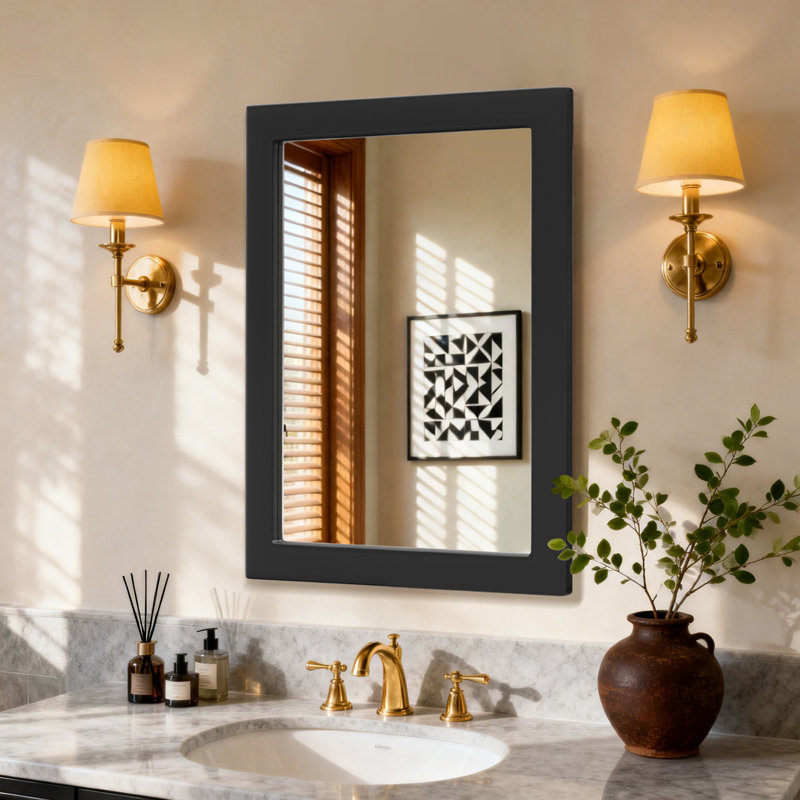 Wooden Frame Flat Mirror, Black, 32" x 24"