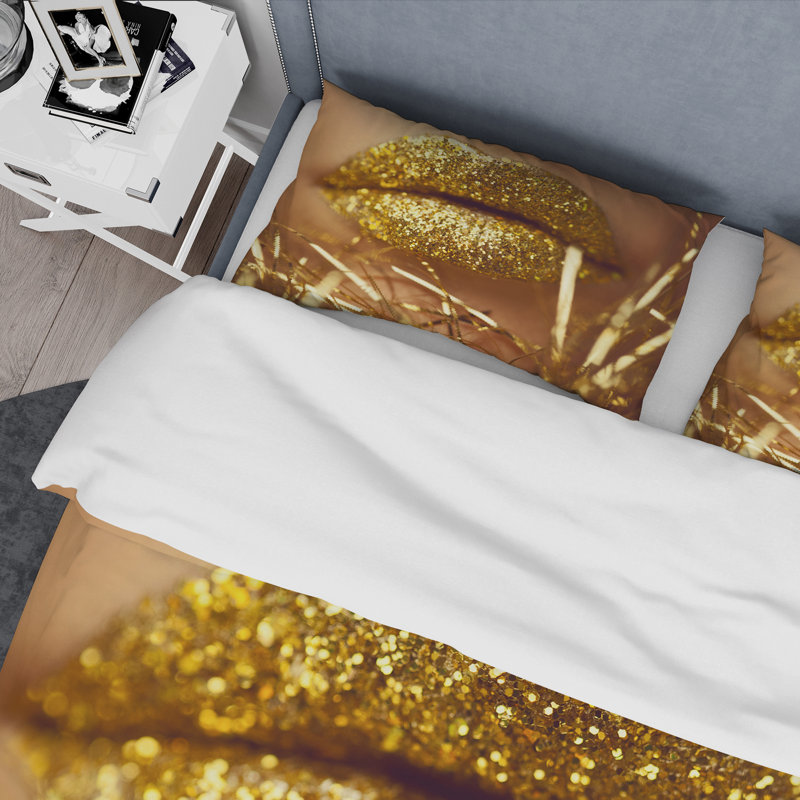 Golden Woman Lips - ensemble de housse de couette moderne - microfibre de polyester