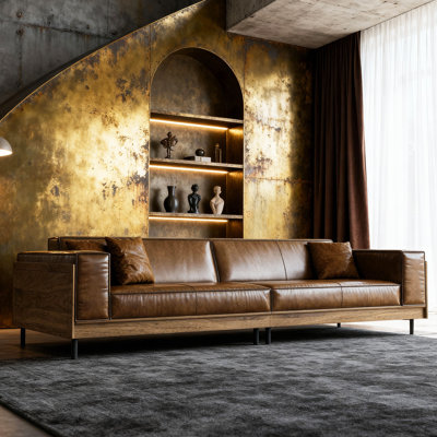 111.81 Inch 4 Seater Pu Leather Sofa With Removable Cushions 3 Throw Pillows Solid Wood Frame High Density Sponge Living Room Couch