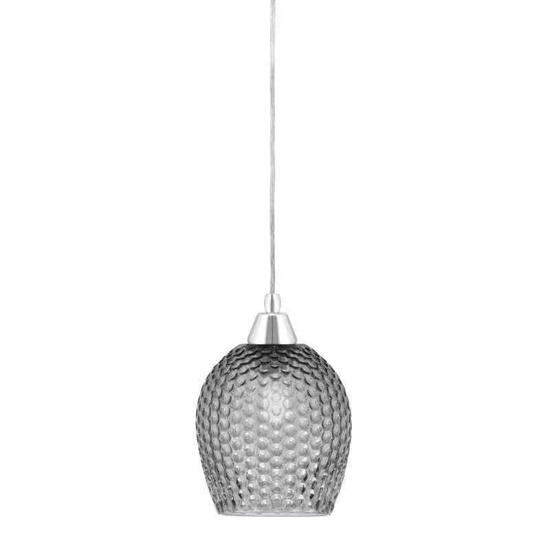 Mini-luminaire suspendu avec cordon en verre texturé fumée 7,5 po Any, Chrome