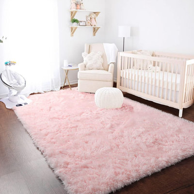 4X6 Pink Fluffy Shag Area Rug, Soft Cute Fuzzy Plush Aesthetic Rug, Cozy Carpet For Bedroom Living Room Kids Nursery Dorm Playroom Baby Teen Decor (4Ft X 6Ft, Pink)