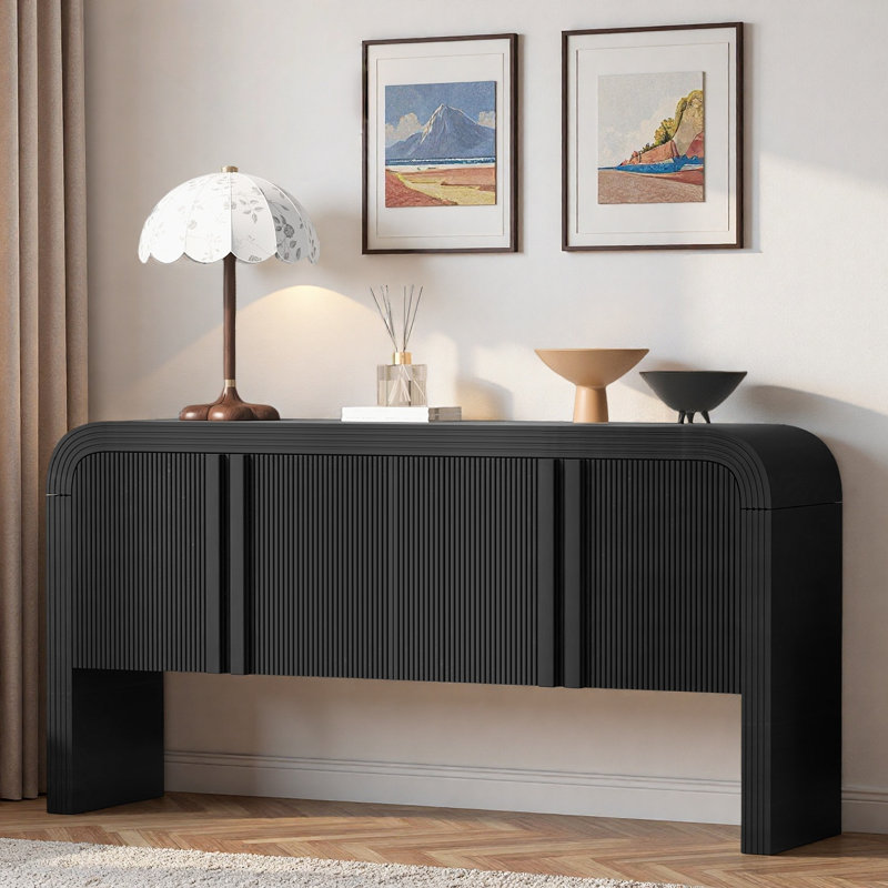 Console avec 4 portes ondulées et tablettes réglables, Noir