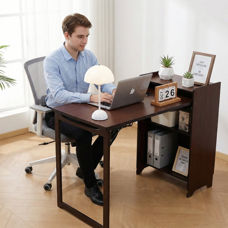Table pliante en noyer brun et bambou