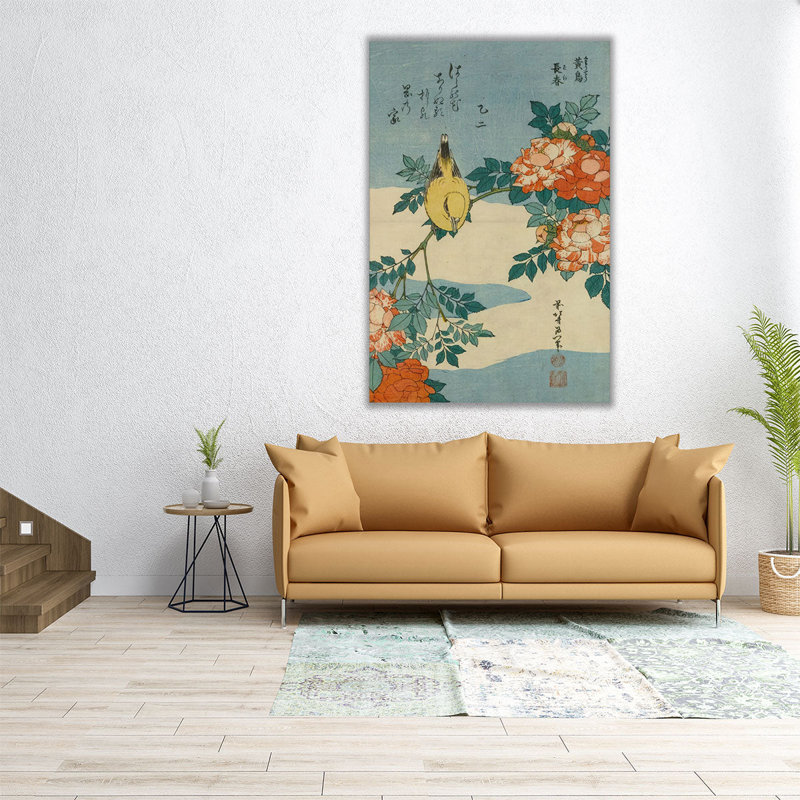 Oriole à nageoire noire et rose de Chine, 1833, reproduction d'art sur toile, H 24 po x l 16 po