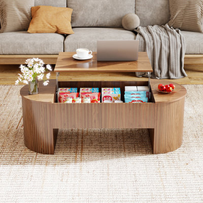 Lift-top Coffee Table With Hidden Storage, Oval Coffee Table With Lift-up Tabletop, Mid-century Modern Style Coffee Table