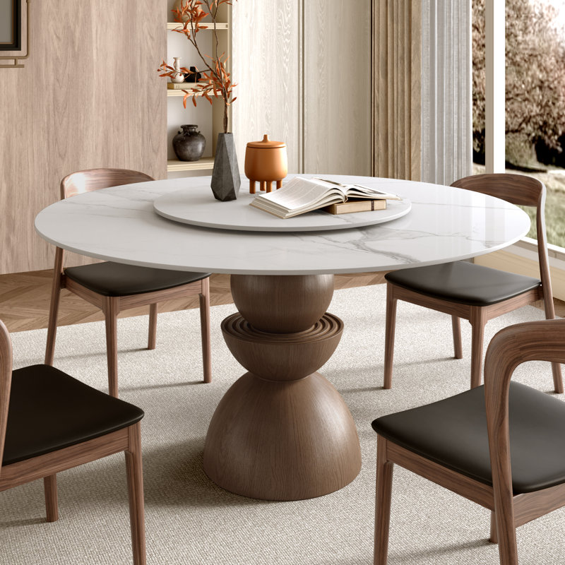 Modern Sintered Stone Round Dining Table with Removable Lazy Susan for Seat 4-6, 29.53"H x 53.15"L x 53.15"W, White