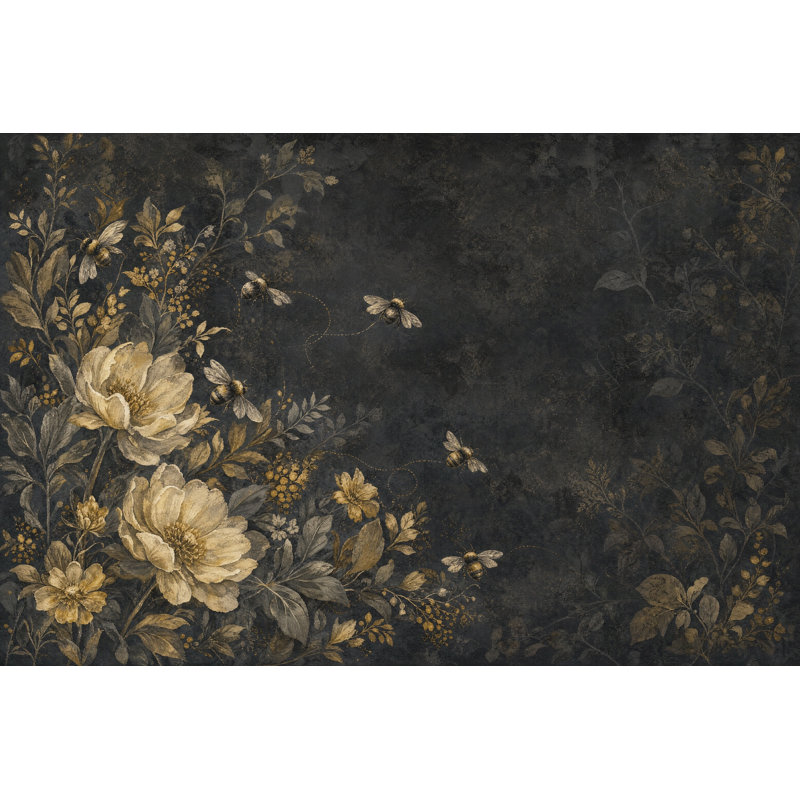 Papier peint floral vintage avec abeilles botaniques, 100 po x 96 po, Texturé non collé