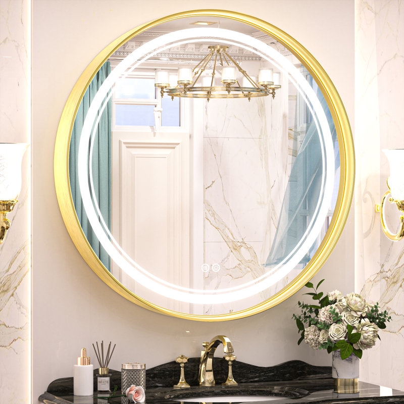 Jelline Metal Round Mirror, 30" x 30", Brushed Silver