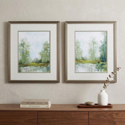 (Ensemble de deux) "Green Forest Landscape", art mural encadré