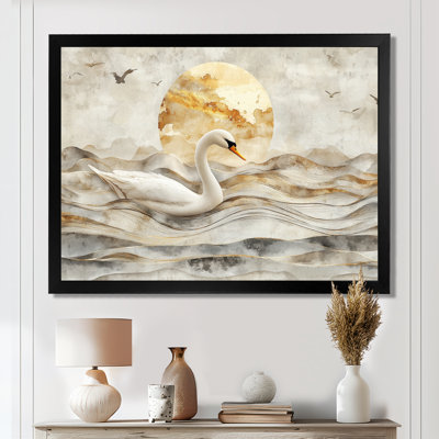 «Dortly Sunset Swan Reflections Of Elegance I», art mural sur toile