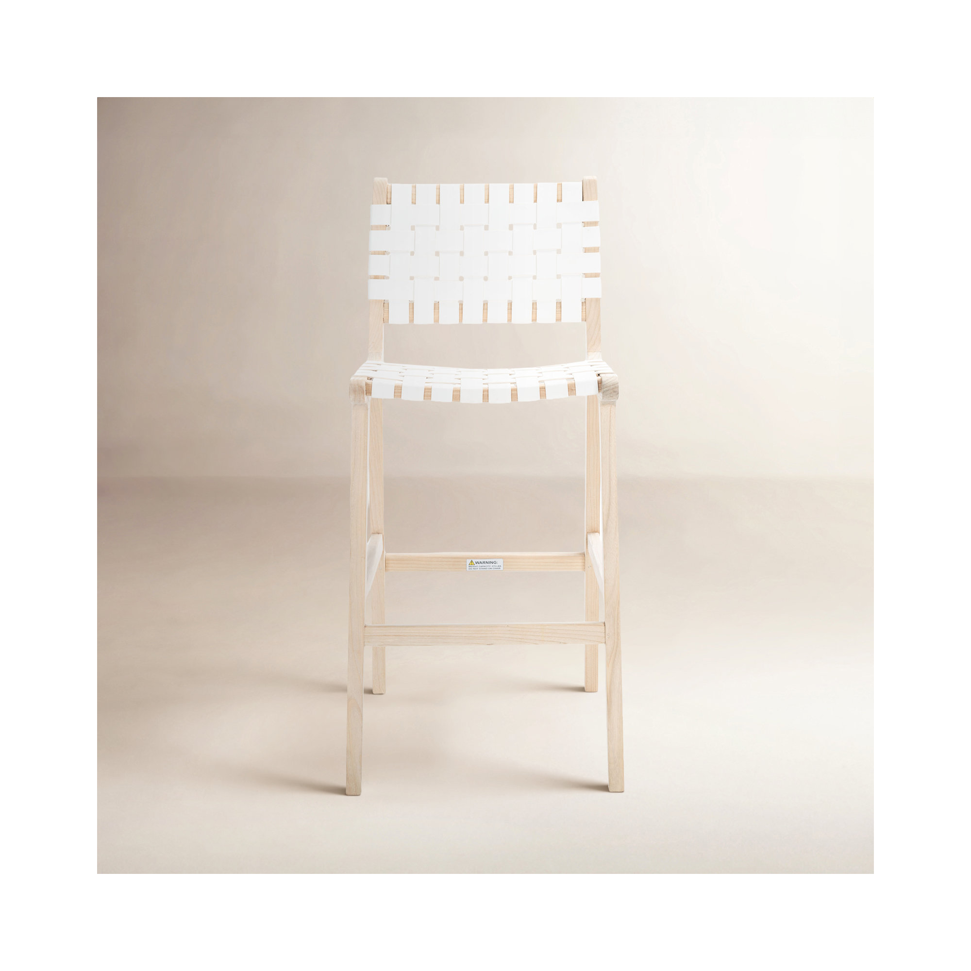 Alston Leather Stool, White Leather/Natural Unfinished Frame, Counter Stool (27.16" Seat Height)