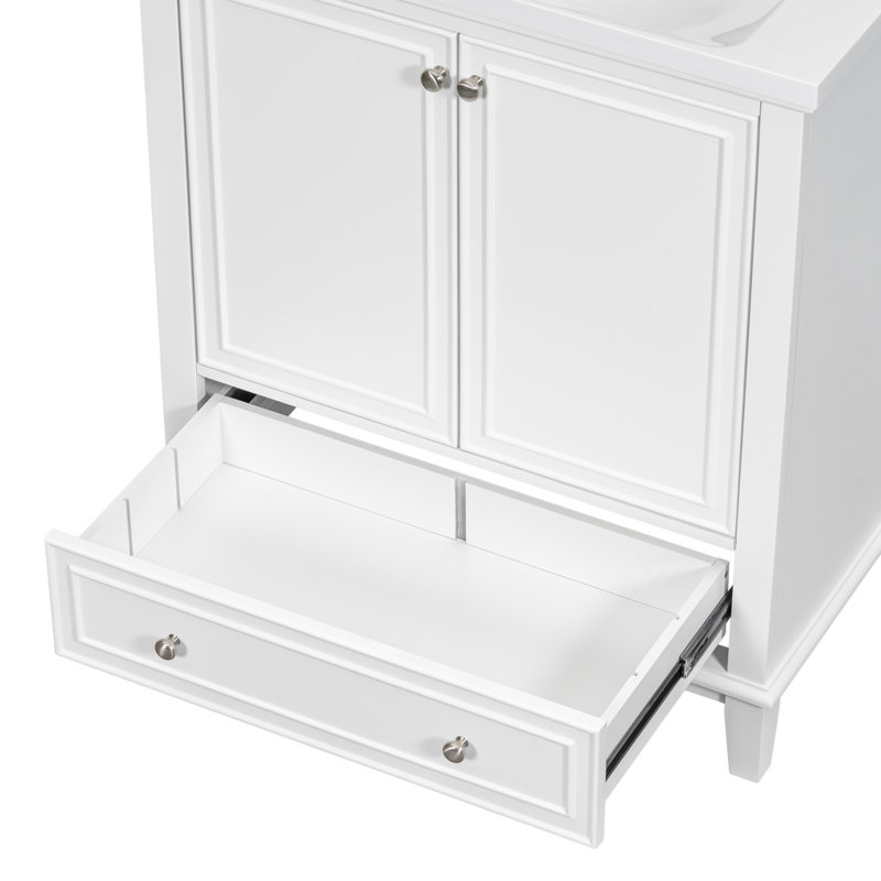30.09'' Single Bathroom Vanity with Ceramic Sink Top 30 Inch Vanity Bathroom Vanity with Sink, White