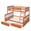 Lit simple superposé simple au-dessus d'un lit double en bois de pin massif de 79,53 x 57 x 67 pouces noyer avec échelles et deux tiroirs de rangement