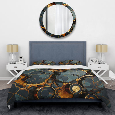 Ensemble de housse de couette géométrique en marbre jaune et noir Elegance IV