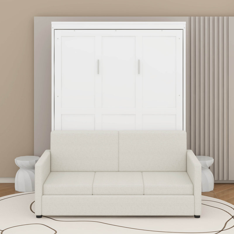 Lit escamotable double pleine grandeur avec coussin, Lit double, Blanc