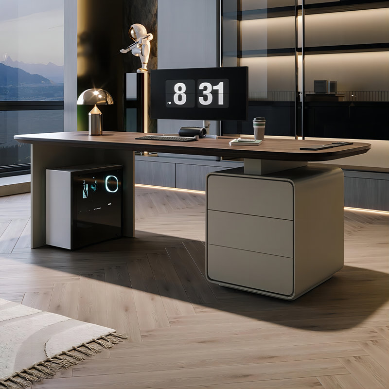 Bureau d'écriture rectangulaire 55,12 po brun, 3 tiroirs, 29.53" H x 55.12" W x 27.56" D