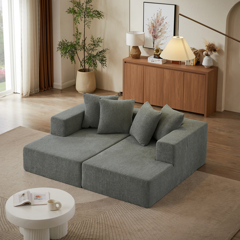 Canapé modulaire en chenille - Chaise rembourrée moderne avec sièges moelleux, coussins fixes et design polyvalent pour le salon, la chambre à coucher et le bureau