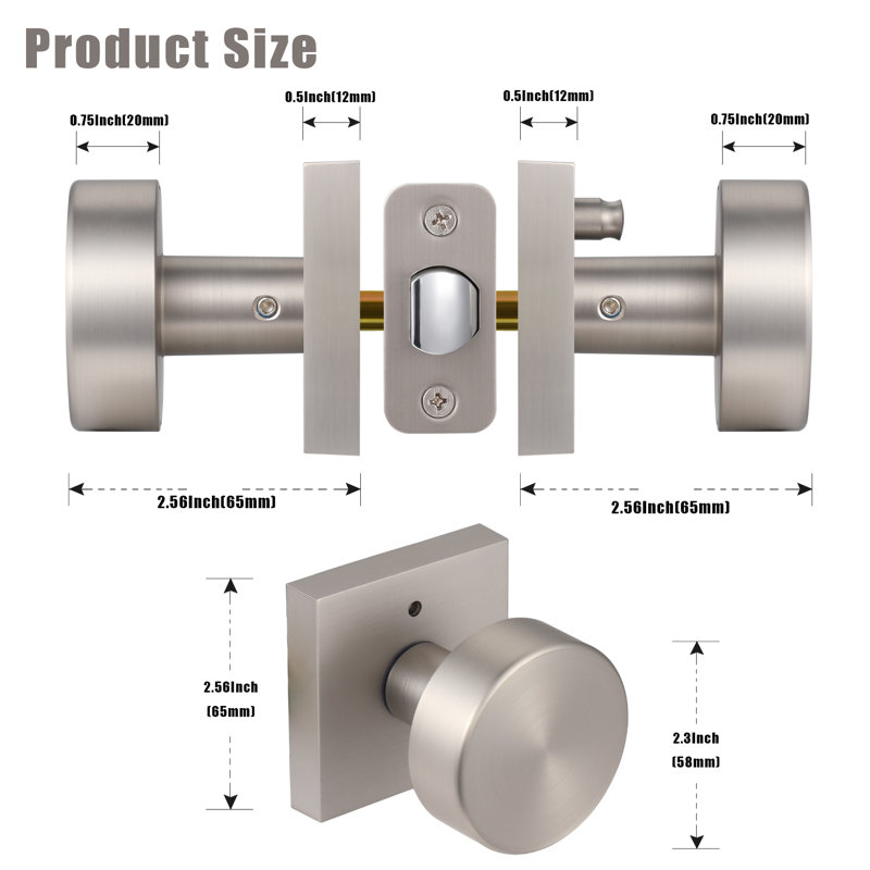 Coolnews Modern Grace Series Metal Privacy Door Knobs, Satin Nickel