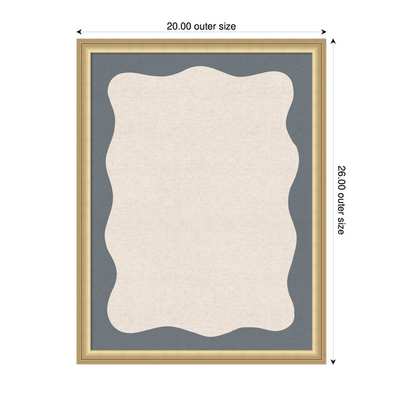 Tableau d'affichage en lin encadré en tissu, Bleu ardoise / crème, H 26 po x l 20 po x P 1,25 po, Or de Florence