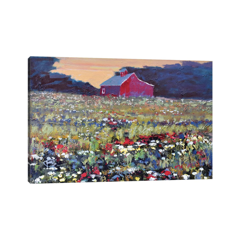 Red Barn And Flowers by Kip Decker - Gallery-Wrapped Canvas Giclée on Canvas, Wrapped Canvas, 20.32 cm H x 30.48 cm W