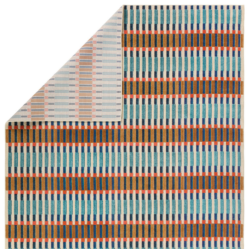 Tapis bleu à motif géométrique, Rectangulaire 2 pi x 3 pi