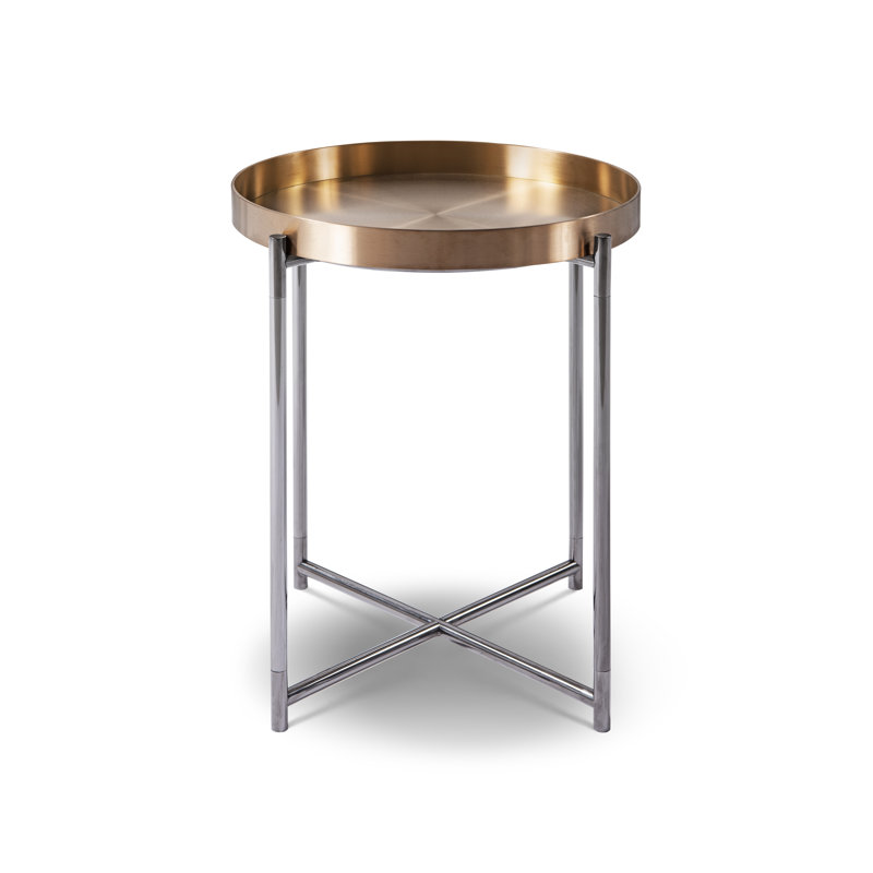 Amaani Tray Top Cross Legs End Table, Bronze, Dark Chrome