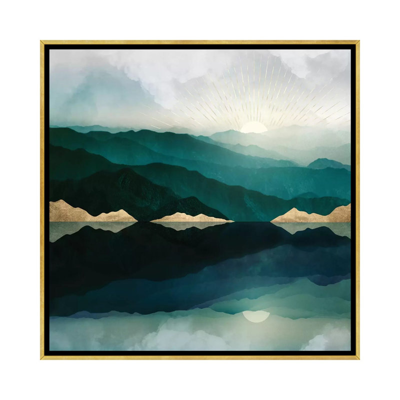 Waters Edge Reflection - Imprimé, H 12 po x l 12 po x P 1,5 po, Toile avec cadre doré